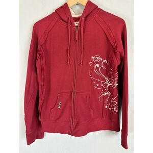 Hard Rock Cafe New Orleans Peace Love Full Zip Red Hoodie Women's Large Y2K